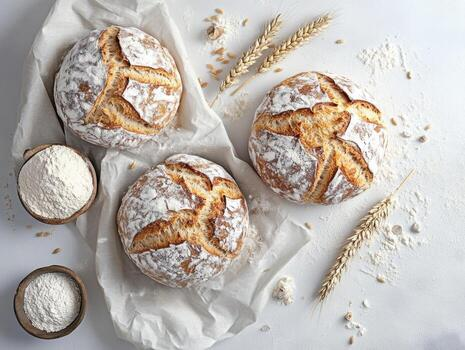 different kinds of bread mixed with some fruits and sauces